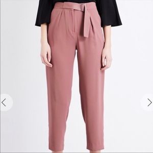 Topshop Cropped Belted Trouser Pants Mauve Dusty Pink Size 6 NWT
